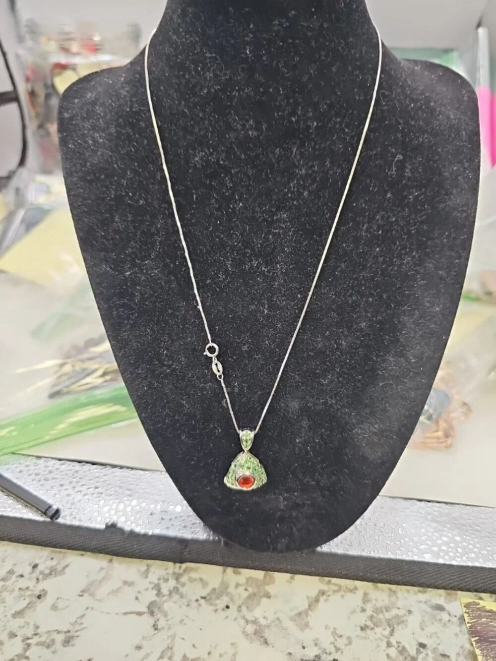 Necklace  .925 Sterling Silver Box  Link Spring Ring Clasp 16 Inches   Pendant